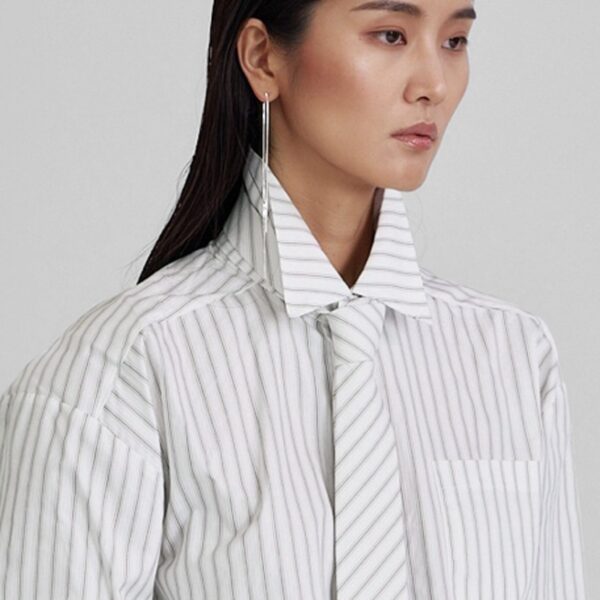 The Frankie Shop Connahy Tie Neck Shirt - White - Oversized Minimalist Tops in White - Shop at Coveti