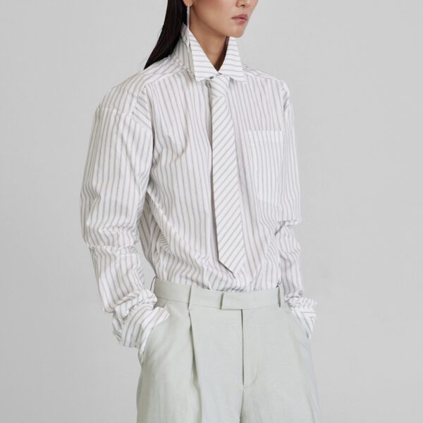 The Frankie Shop Connahy Tie Neck Shirt - White - Oversized Minimalist Tops in White - Shop at Coveti