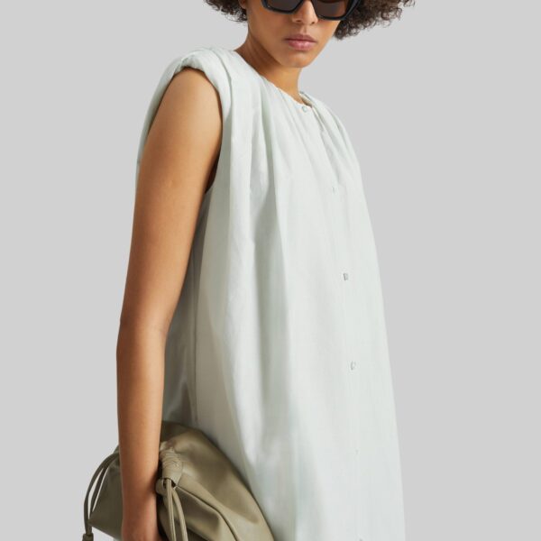 The Frankie Shop Cora Midi Cotton Silk Voile Dress - Mist - Oversized Minimalist Dresses in Grey - Shop at Coveti