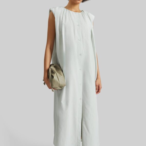 The Frankie Shop Cora Midi Cotton Silk Voile Dress - Mist - Oversized Minimalist Dresses in Grey - Shop at Coveti