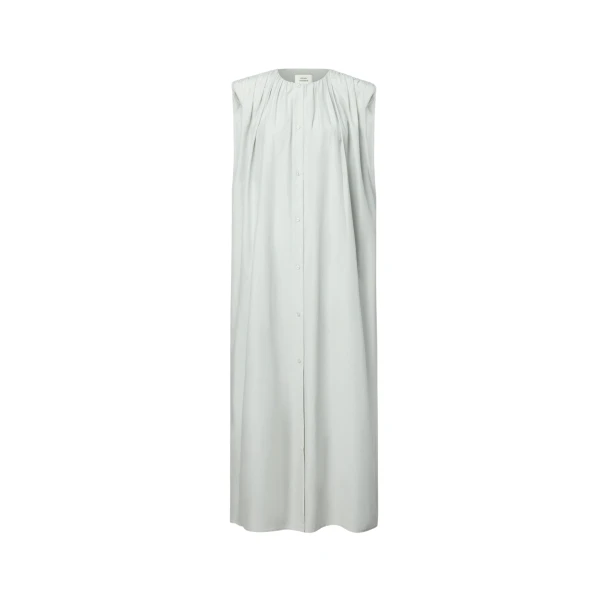 The Frankie Shop Cora Midi Cotton Silk Voile Dress - Mist - Oversized Minimalist Dresses in Grey - Shop at Coveti
