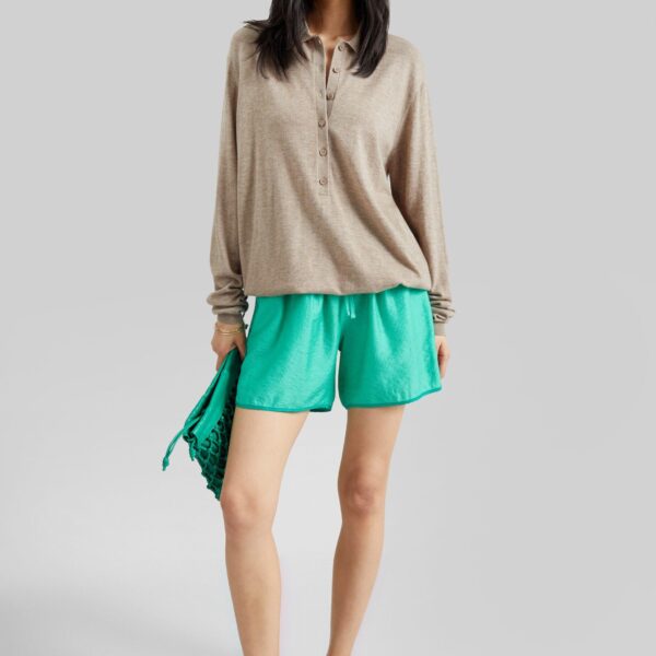 The Frankie Shop Coria Boxer Shorts - Green Stripe - Oversized Minimalist Shorts in Multicolour - Shop at Coveti