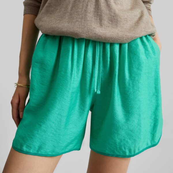 The Frankie Shop Coria Boxer Shorts - Green Stripe - Oversized Minimalist Shorts in Multicolour - Shop at Coveti