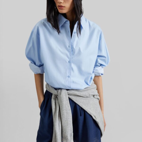The Frankie Shop Coria Boxer Shorts - Navy Stripe - Oversized Minimalist Shorts in Multicolour - Shop at Coveti