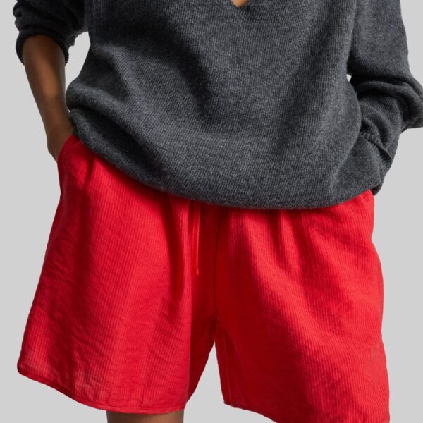 The Frankie Shop Coria Boxer Shorts - Red Stripe - Oversized Minimalist Shorts in Red - Shop at Coveti