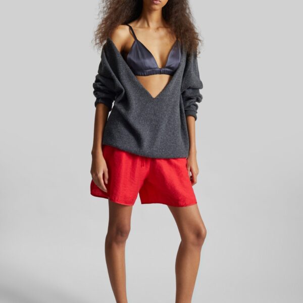 The Frankie Shop Coria Boxer Shorts - Red Stripe - Oversized Minimalist Shorts in Red - Shop at Coveti
