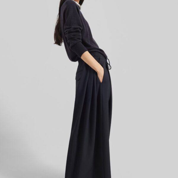 The Frankie Shop Corlen Pleated Wide Pants - Dark Navy - Oversized Minimalist Pants in Blue - Shop at Coveti
