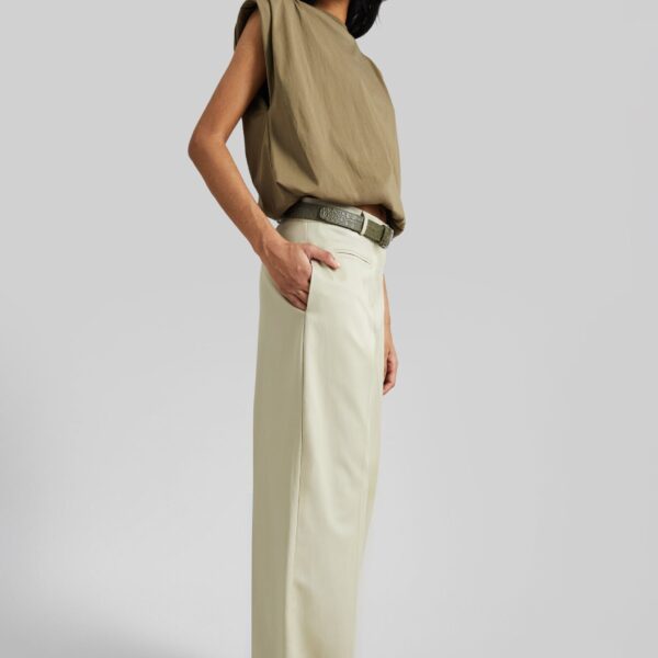 The Frankie Shop Corris Straight Cuff Trousers - Beige - Oversized Minimalist Pants in Beige - Shop at Coveti