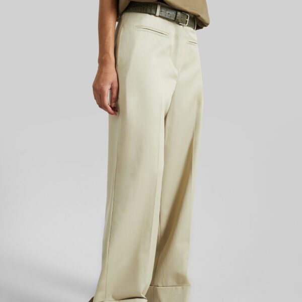 The Frankie Shop Corris Straight Cuff Trousers - Beige - Oversized Minimalist Pants in Beige - Shop at Coveti