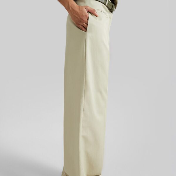The Frankie Shop Corris Straight Cuff Trousers - Beige - Oversized Minimalist Pants in Beige - Shop at Coveti