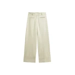 The Frankie Shop Corris Straight Cuff Trousers - Beige - Oversized Minimalist Pants in Beige - Shop at Coveti