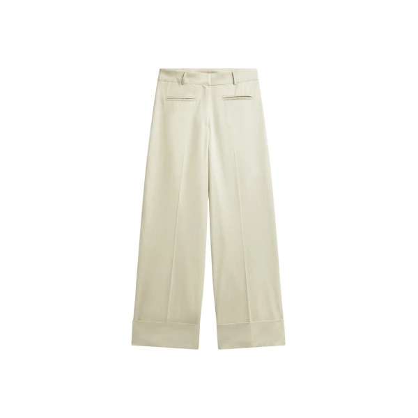 The Frankie Shop Corris Straight Cuff Trousers - Beige - Oversized Minimalist Pants in Beige - Shop at Coveti