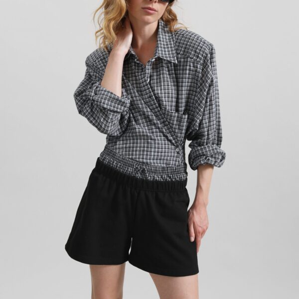 The Frankie Shop Cressy Double Waistband Shorts - Black - Oversized Minimalist Shorts in Black - Shop at Coveti