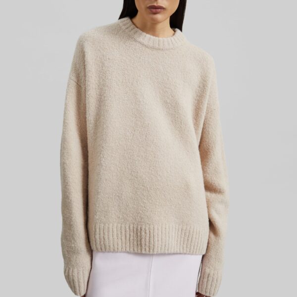 The Frankie Shop Crewneck Sweater - Beige - Oversized Minimalist Knitwear in Beige - Shop at Coveti
