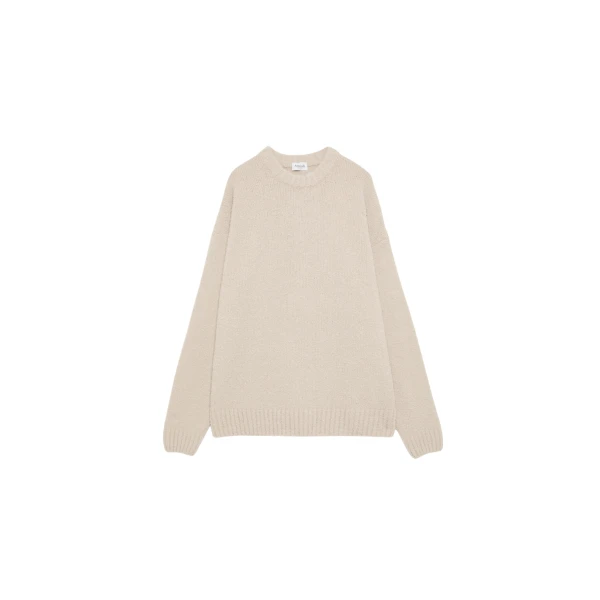 The Frankie Shop Crewneck Sweater - Beige - Oversized Minimalist Knitwear in Beige - Shop at Coveti