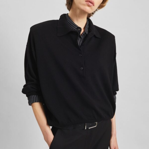 The Frankie Shop Croydon Padded Knit Polo - Black - Oversized Minimalist Knitwear in Black - Shop at Coveti