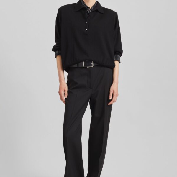 The Frankie Shop Croydon Padded Knit Polo - Black - Oversized Minimalist Knitwear in Black - Shop at Coveti