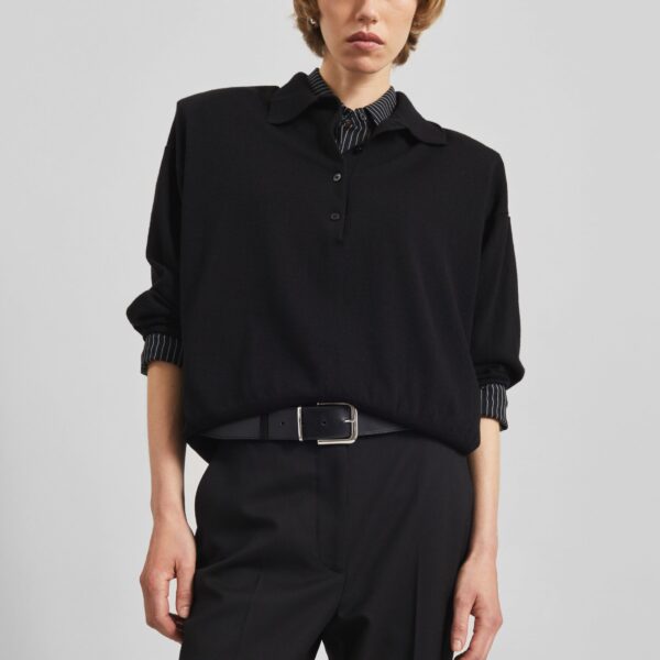 The Frankie Shop Croydon Padded Knit Polo - Black - Oversized Minimalist Knitwear in Black - Shop at Coveti