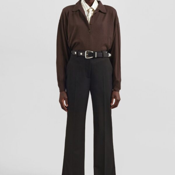 The Frankie Shop Croydon Padded Knit Polo - Brown - Oversized Minimalist Knitwear in Beige - Shop at Coveti