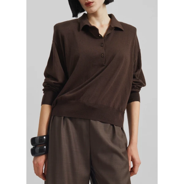The Frankie Shop Croydon Padded Knit Polo – Brown, view 5
