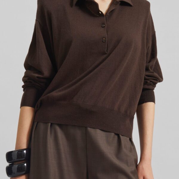 The Frankie Shop Croydon Padded Knit Polo - Brown - Oversized Minimalist Knitwear in Beige - Shop at Coveti