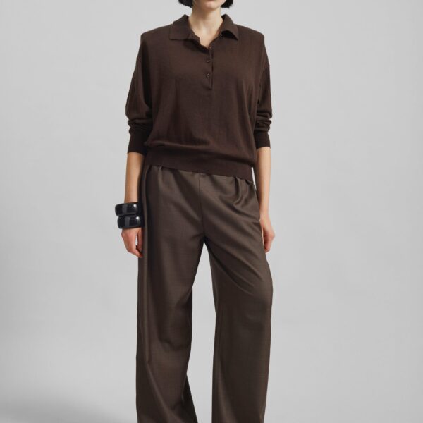 The Frankie Shop Croydon Padded Knit Polo - Brown - Oversized Minimalist Knitwear in Beige - Shop at Coveti