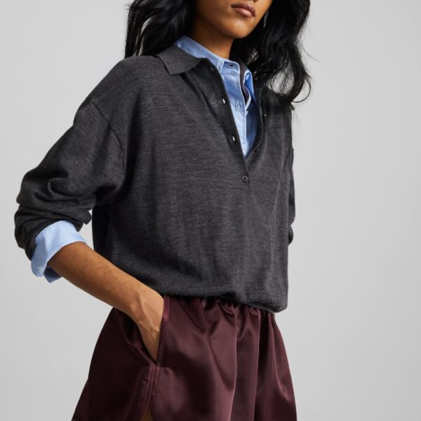 The Frankie Shop Croydon Padded Knit Polo - Grey - Oversized Minimalist Knitwear in Grey - Shop at Coveti