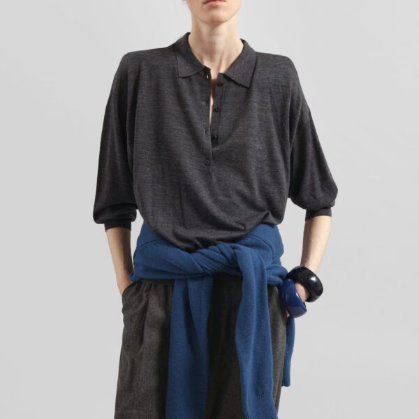 The Frankie Shop Croydon Padded Knit Polo - Grey - Oversized Minimalist Knitwear in Grey - Shop at Coveti