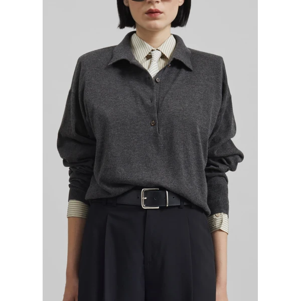 The Frankie Shop Croydon Padded Knit Polo – Grey, view 5