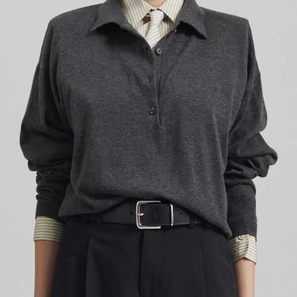The Frankie Shop Croydon Padded Knit Polo - Grey - Oversized Minimalist Knitwear in Grey - Shop at Coveti