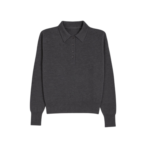 The Frankie Shop Croydon Padded Knit Polo - Grey - Oversized Minimalist Knitwear in Grey - Shop at Coveti
