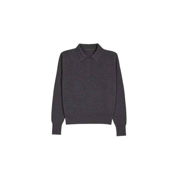 The Frankie Shop Croydon Padded Knit Polo - Grey - Oversized Minimalist Knitwear in Grey - Shop at Coveti
