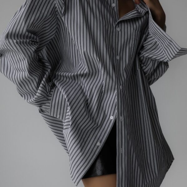 The Frankie Shop Cyrus Button Up Shirt - Black/White Stripe - Oversized Minimalist Tops in Multicolour - Shop at Coveti