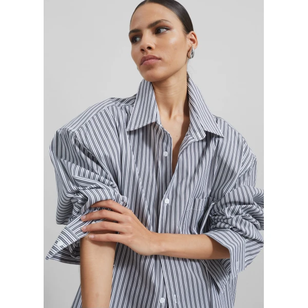 The Frankie Shop Cyrus Button Up Shirt – Black/White Stripe, view 6