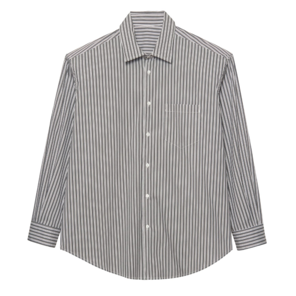 The Frankie Shop Cyrus Button Up Shirt - Black/White Stripe - Oversized Minimalist Tops in Multicolour - Shop at Coveti