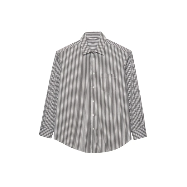 The Frankie Shop Cyrus Button Up Shirt - Black/White Stripe - Oversized Minimalist Tops in Multicolour - Shop at Coveti