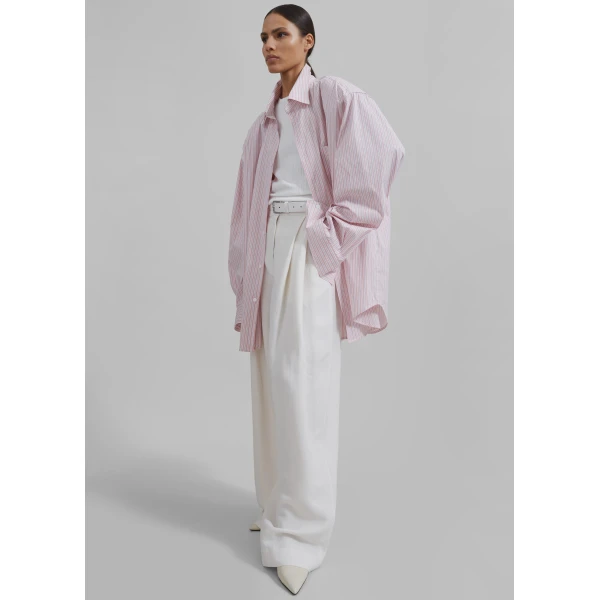The Frankie Shop Cyrus Button Up Shirt – Pink/White Stripe, view 3