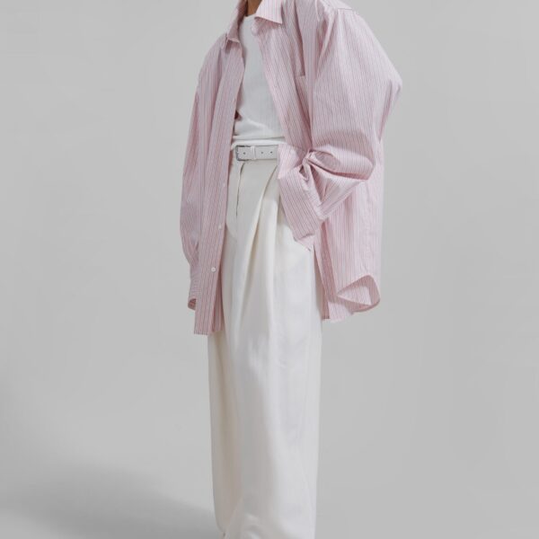 The Frankie Shop Cyrus Button Up Shirt - Pink/White Stripe - Oversized Minimalist Tops in Multicolour - Shop at Coveti