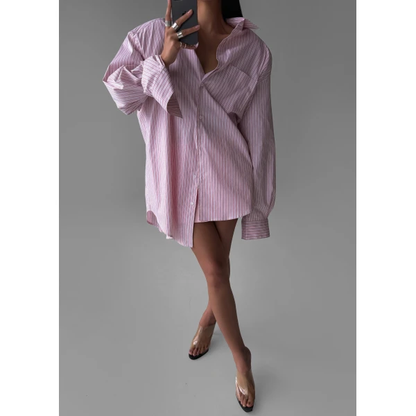 The Frankie Shop Cyrus Button Up Shirt – Pink/White Stripe, view 4