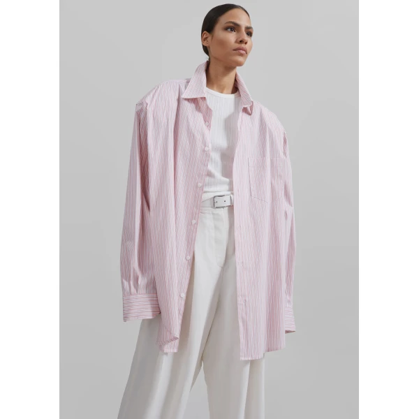 The Frankie Shop Cyrus Button Up Shirt – Pink/White Stripe, view 5