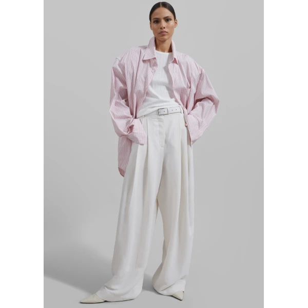 The Frankie Shop Cyrus Button Up Shirt – Pink/White Stripe, view 6