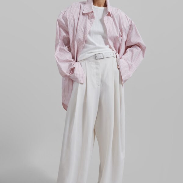The Frankie Shop Cyrus Button Up Shirt - Pink/White Stripe - Oversized Minimalist Tops in Multicolour - Shop at Coveti