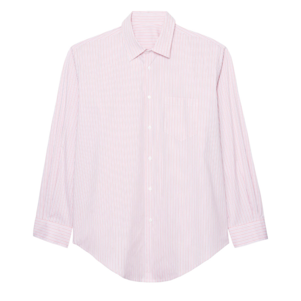 The Frankie Shop Cyrus Button Up Shirt - Pink/White Stripe - Oversized Minimalist Tops in Multicolour - Shop at Coveti
