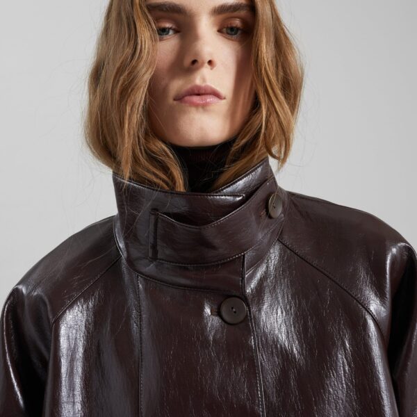 The Frankie Shop Dalaro Faux Leather Swing Jacket - Burgundy - Oversized Minimalist Jackets in Red - Shop at Coveti