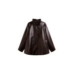 The Frankie Shop Dalaro Faux Leather Swing Jacket - Burgundy - Oversized Minimalist Jackets in Red - Shop at Coveti