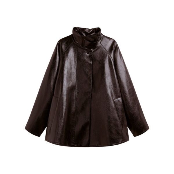 The Frankie Shop Dalaro Faux Leather Swing Jacket - Burgundy - Oversized Minimalist Jackets in Red - Shop at Coveti