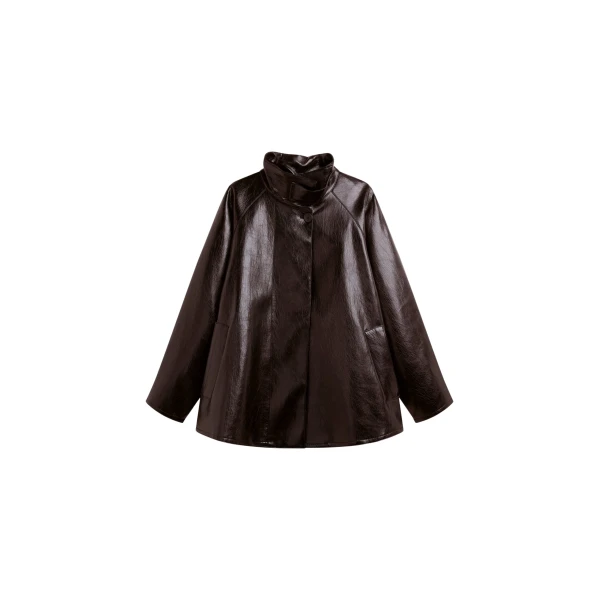 The Frankie Shop Dalaro Faux Leather Swing Jacket - Burgundy - Oversized Minimalist Jackets in Red - Shop at Coveti