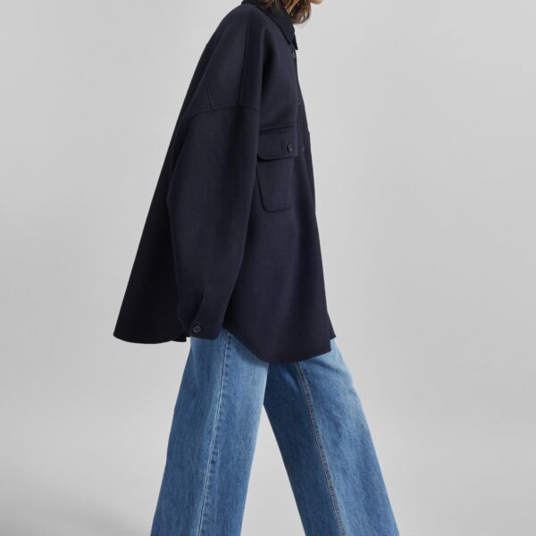 The Frankie Shop Dallas Wool Overshirt - Navy - Oversized Minimalist Tops in Blue - Shop at Coveti