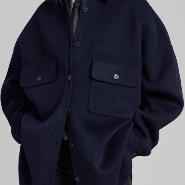 The Frankie Shop Dallas Wool Overshirt - Navy - Oversized Minimalist Tops in Blue - Shop at Coveti