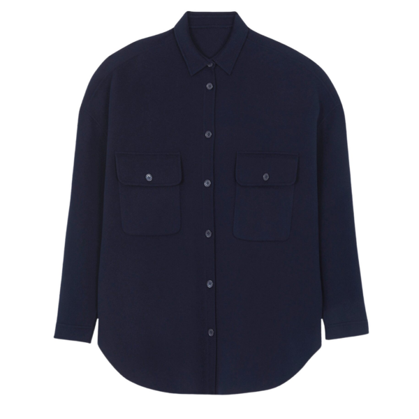 The Frankie Shop Dallas Wool Overshirt - Navy - Oversized Minimalist Tops in Blue - Shop at Coveti
